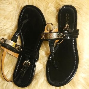 Coach Black Sandles with Gold Tag